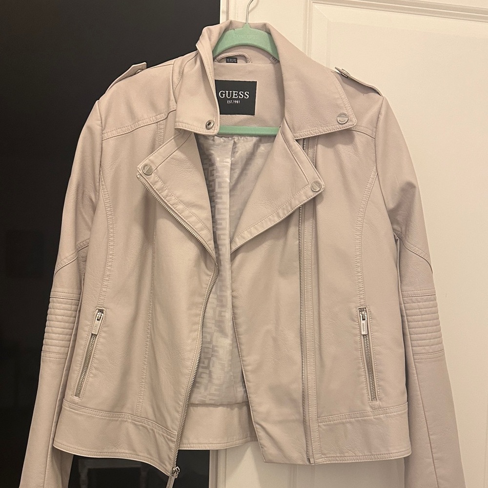 GUESS Women's Light Beige Leather Jacket